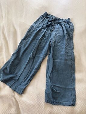 Francesca's Collections Wide Leg Drawstring Pants in Faded Blue